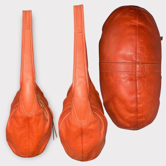 Coach Ergo Pleated Hobo 12235 Vermillion Leather Brass Shoulder Bag Fall Purse - Picture 5 of 9